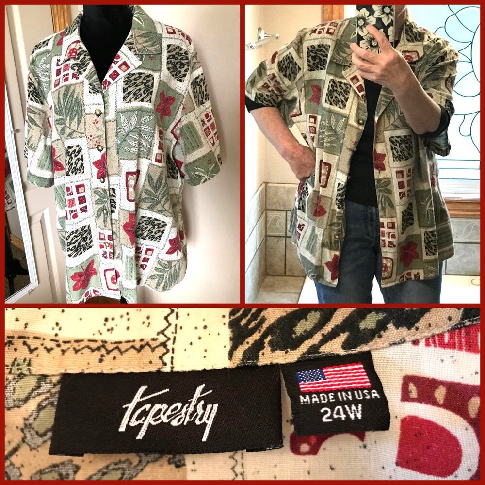 Tapestry Patchwork Print Button-Down Top: 80s Bro… - image 8